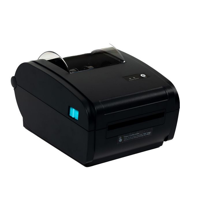 Impresora de etiquetas térmica, vista frontal con rollo